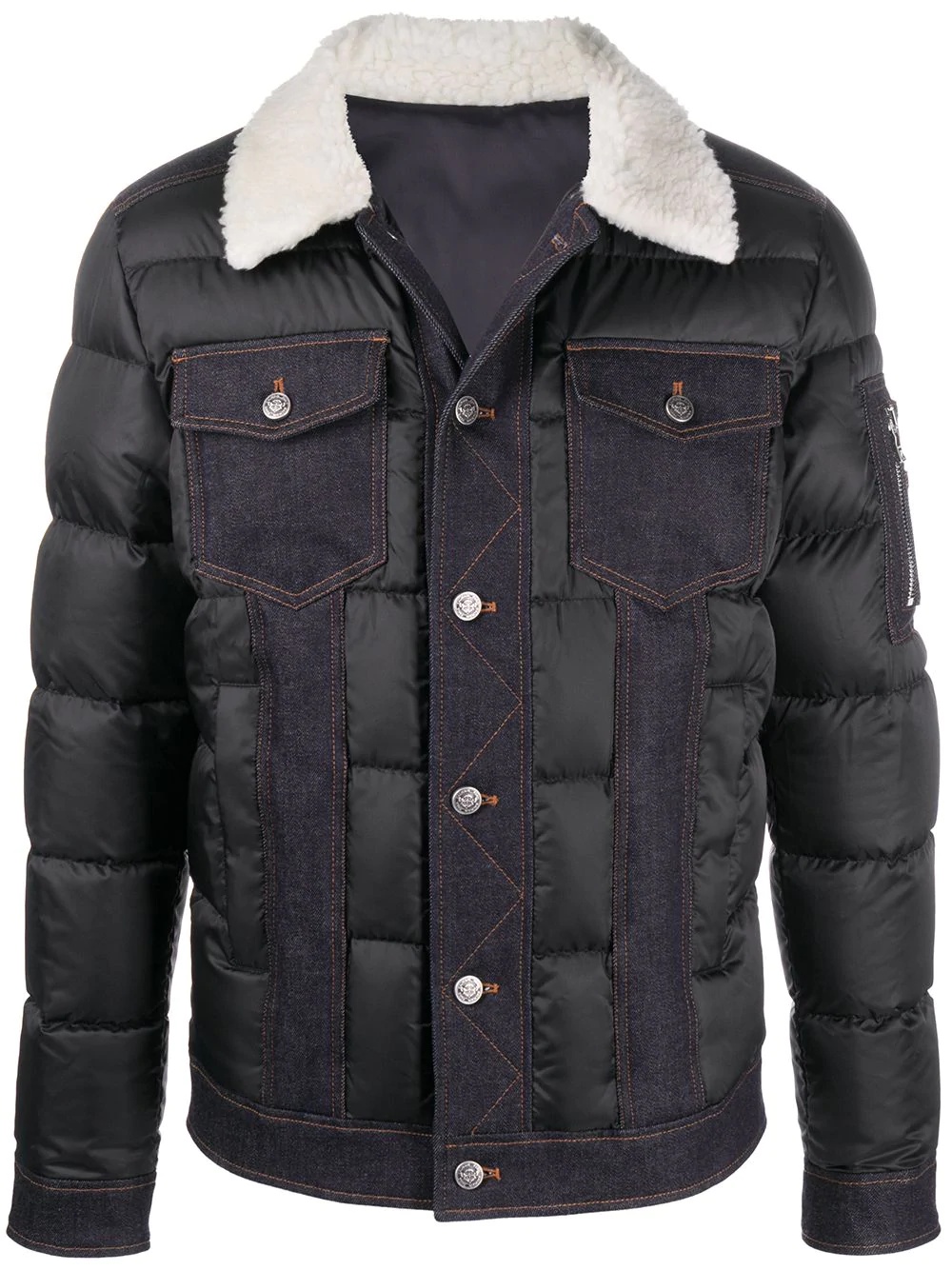 denim trim padded jacket - 1