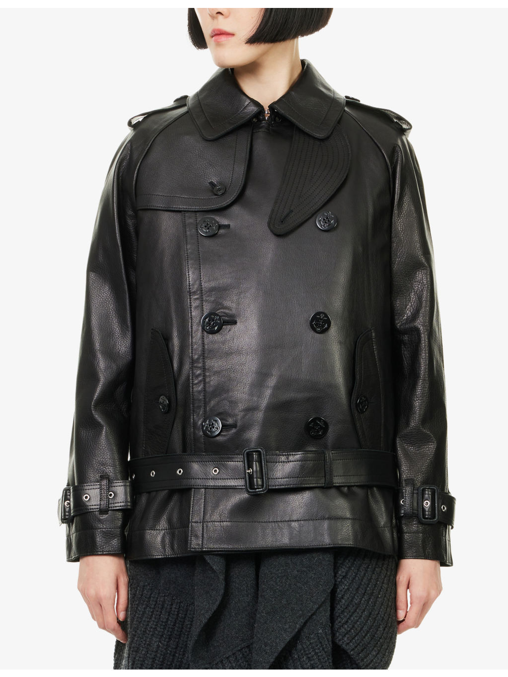 Layered Leather and Wool Knit Jacket - 3