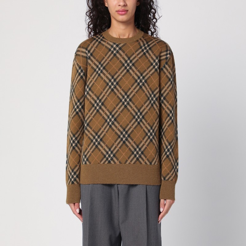 Brown Check jumper in wool and mohair - 1