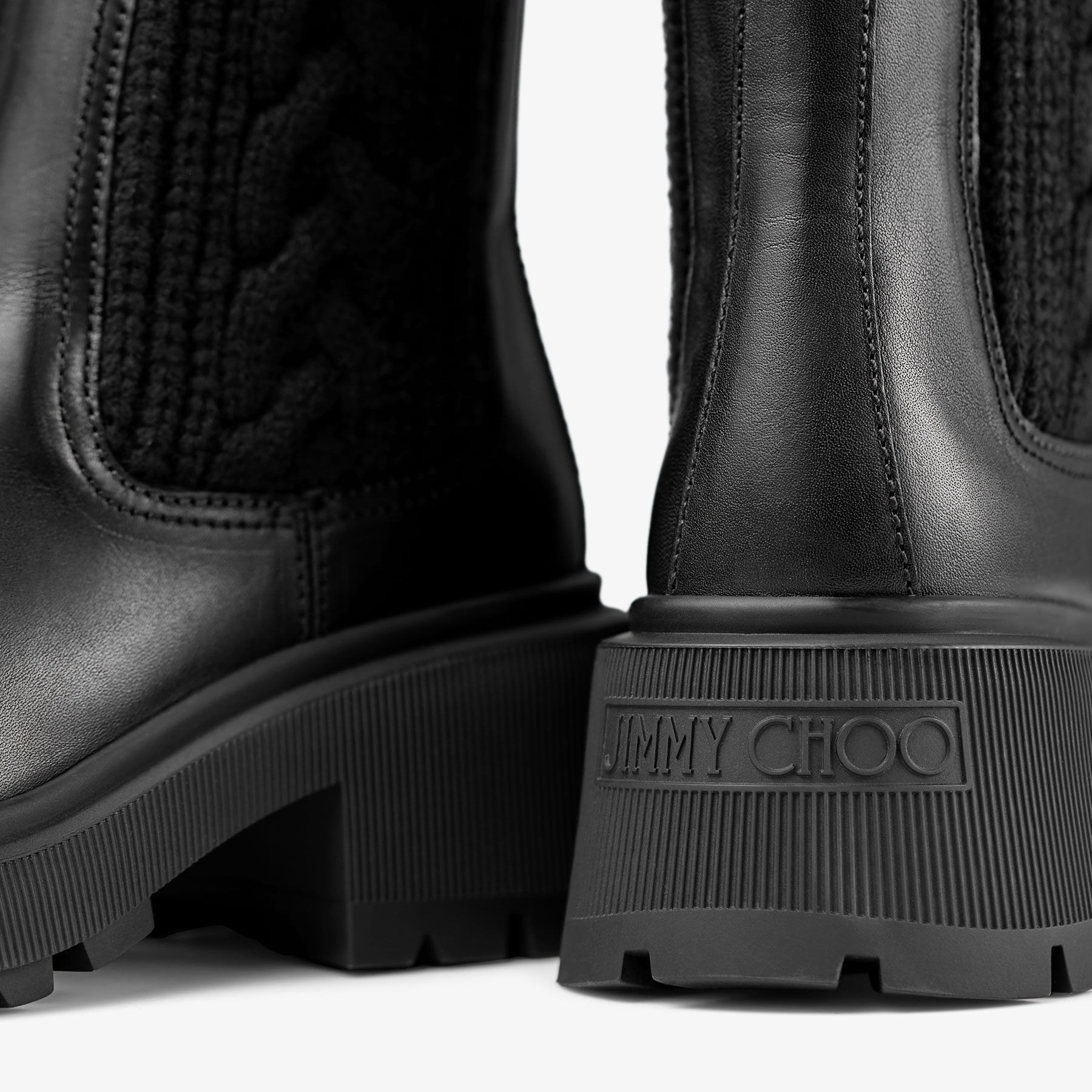 Tamia Flat
Black Shiny Calf Leather Ankle Boots with Cable Knit - 3