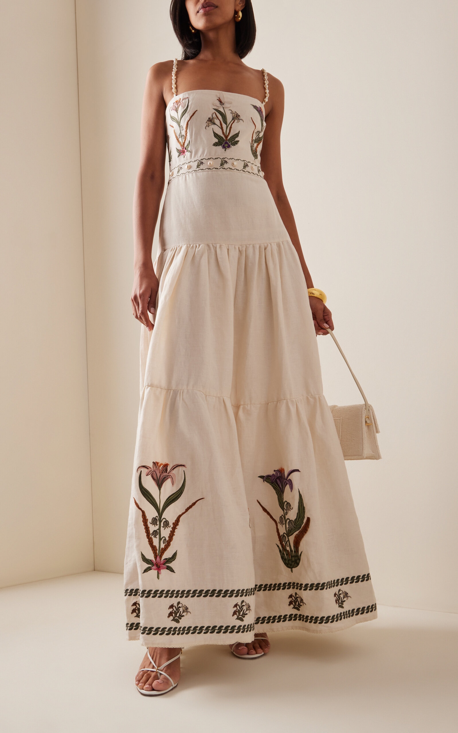 Lima Embroidered Linen Maxi Dress neutral - 3