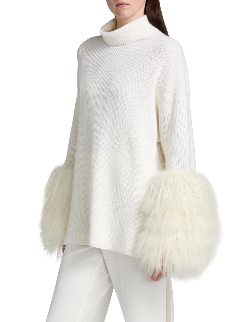 Women's Yak Yarn-Cuff Merino Wool Turtleneck Sweater - Off White 4