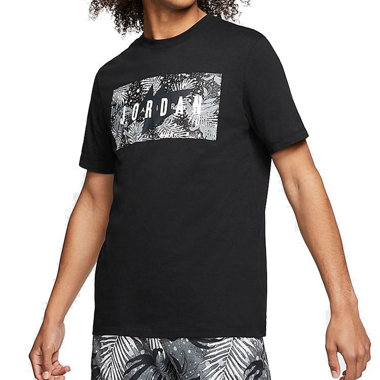 Air Jordan Poolside Flowers Alphabet Printing Short Sleeve Black CQ2061-010 - 4