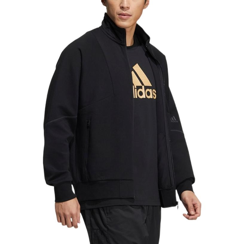 adidas Contrasting Colors Large Logo Zipper Stand Collar Jacket Couple Style Black HE7453 - 3