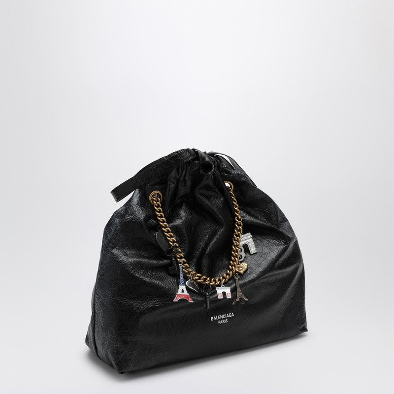 BALENCIAGA Balenciaga Crush Media Black Leather Tote Bag