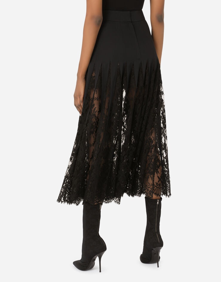 Charmeuse midi skirt with Chantilly lace inserts - 5