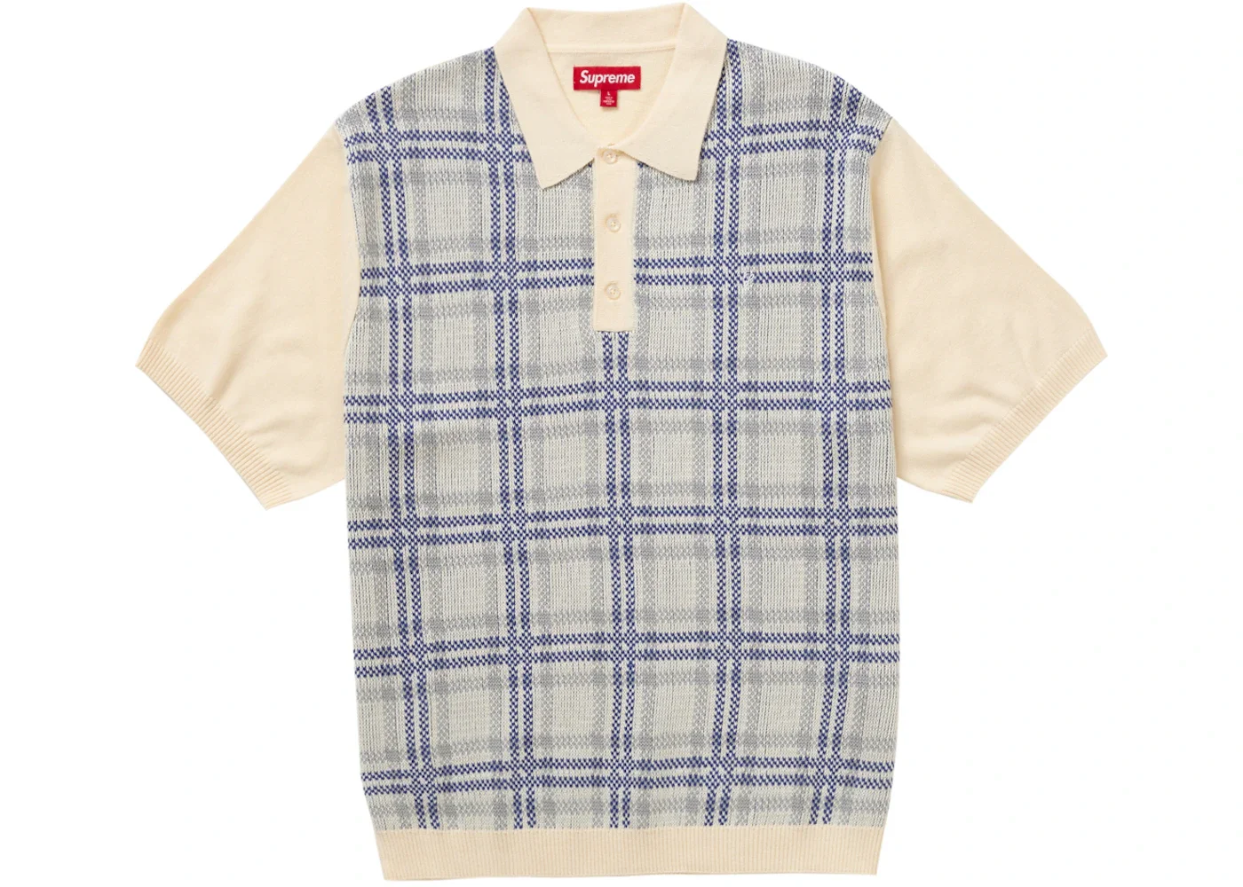 Supreme Plaid Knit S S Polo White - 1