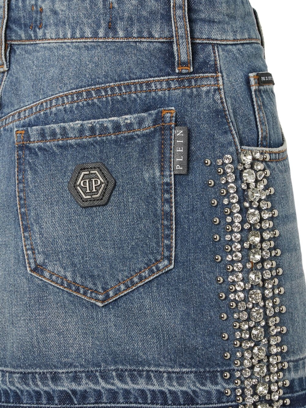 rhinestone-embellished denim skirt - 3