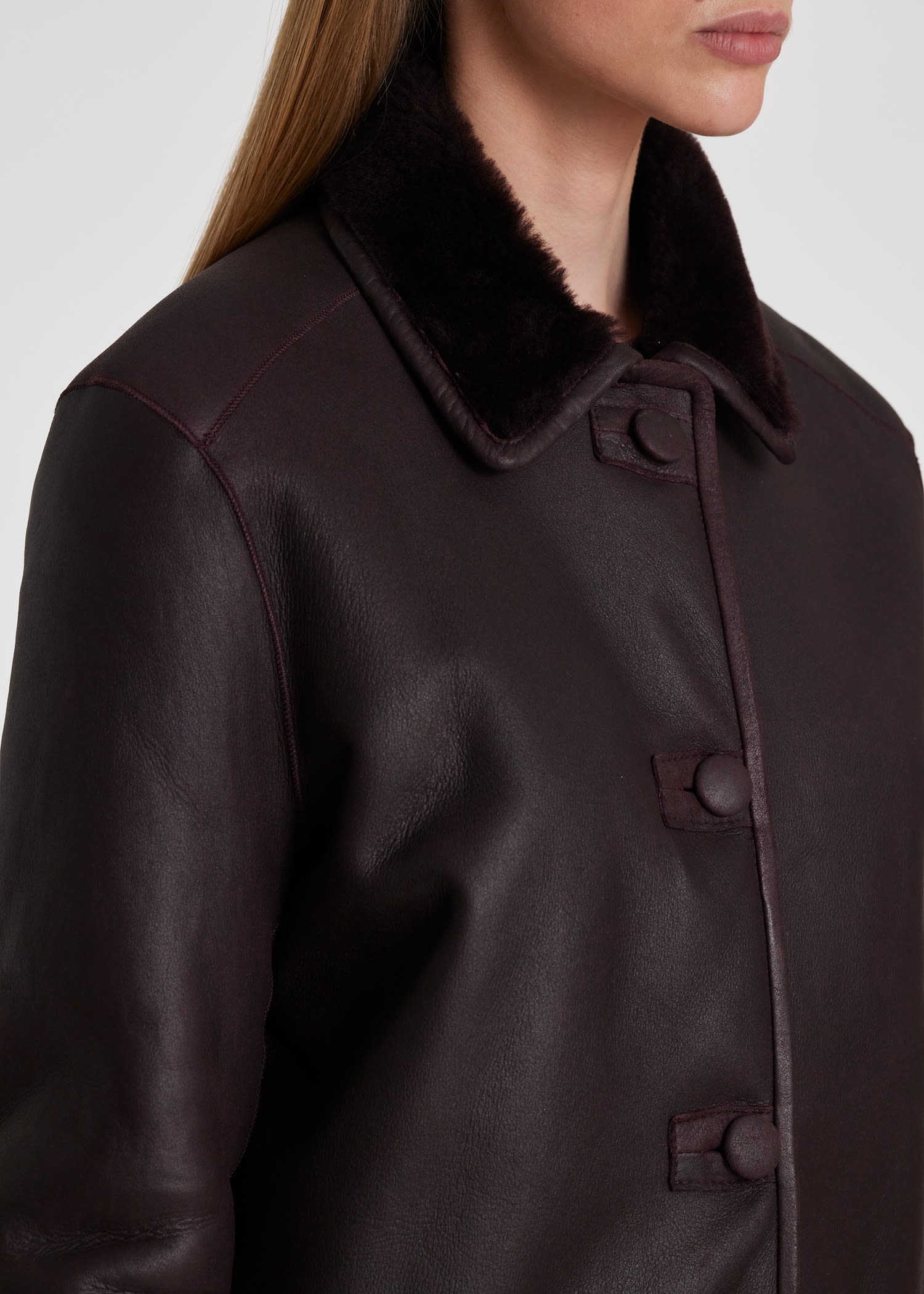 Aubergine Shearling Leather Jacket - 8