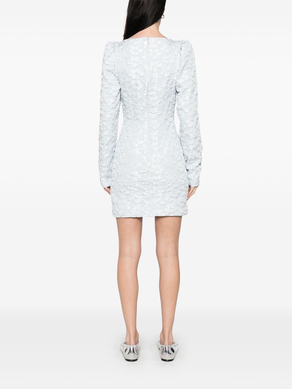 jacquard long-sleeve mini dress - 4