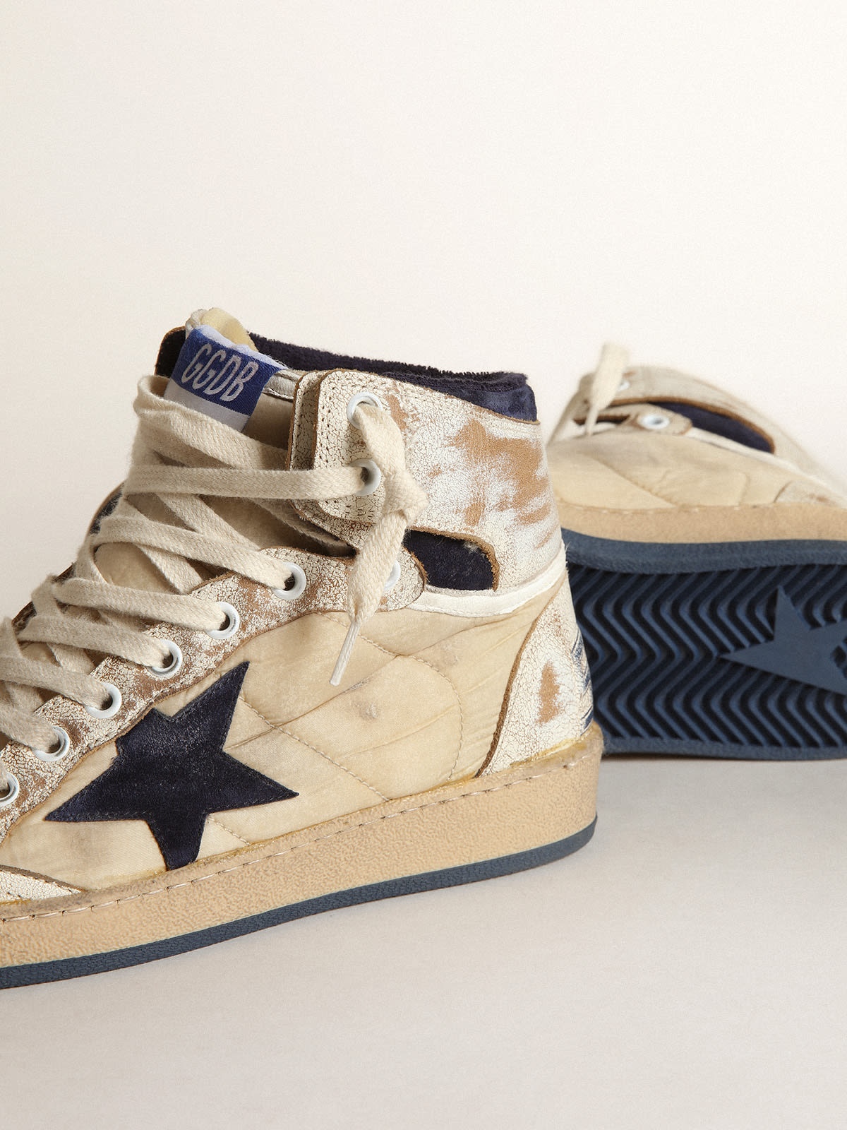 Women’s Sky-Star in nylon and white leather with blue suede star - 3