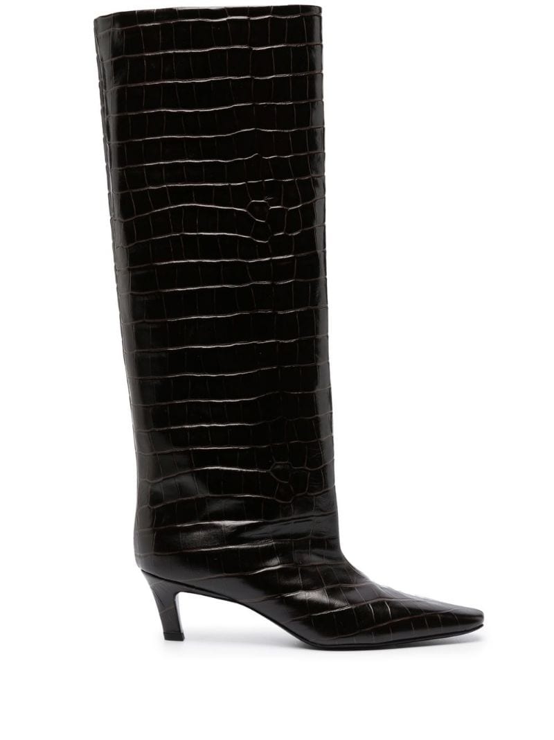 crocodile-embossed knee-high boots - 1