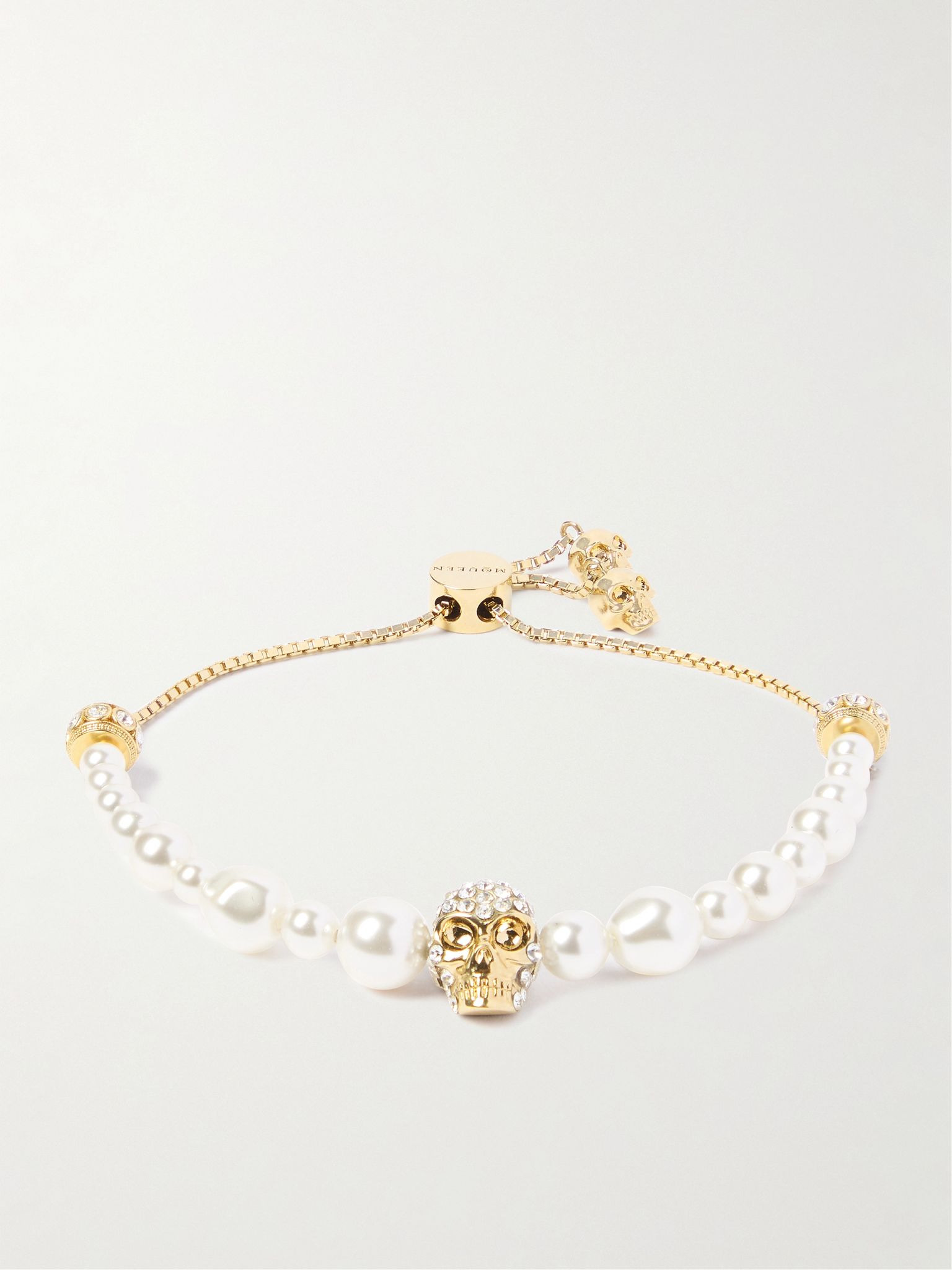 Gold-tone, crystal and faux pearl bracelet White - 1