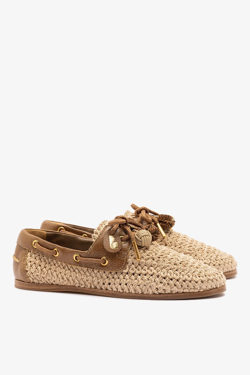 Cyprus Crochet Boat Shoe In Natural Crochet and Russet Leather 3