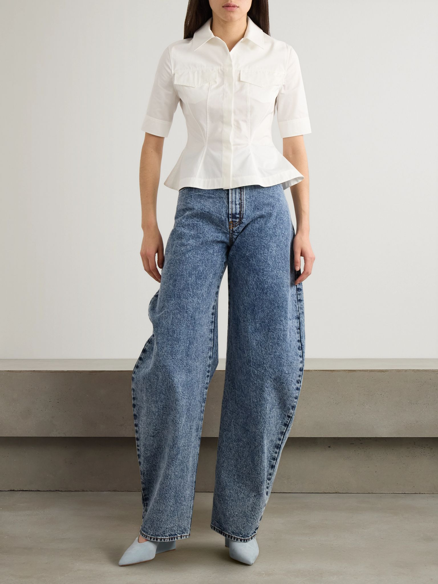 Paneled cotton-poplin peplum shirt White - 2