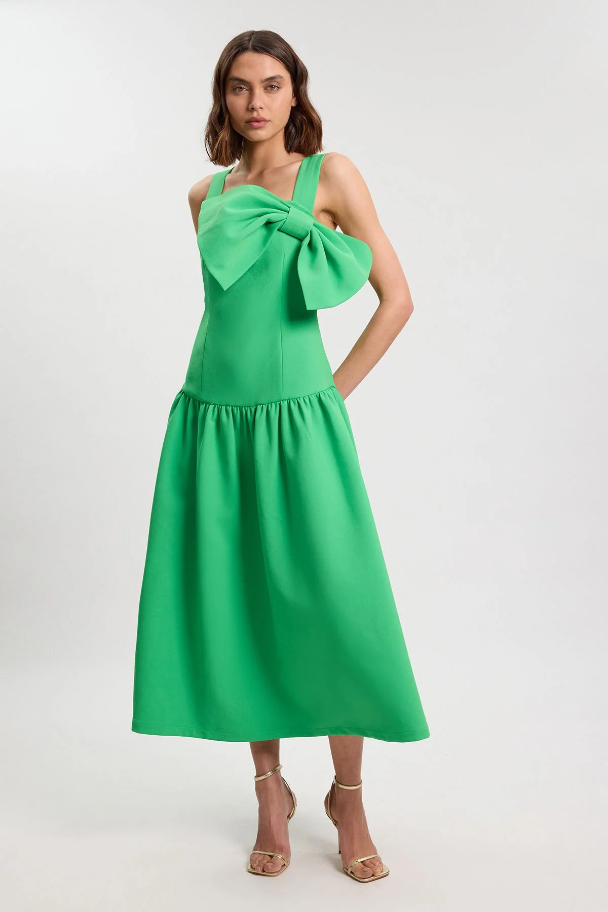 Bow Detail Drop Waist Midi Dress - 1