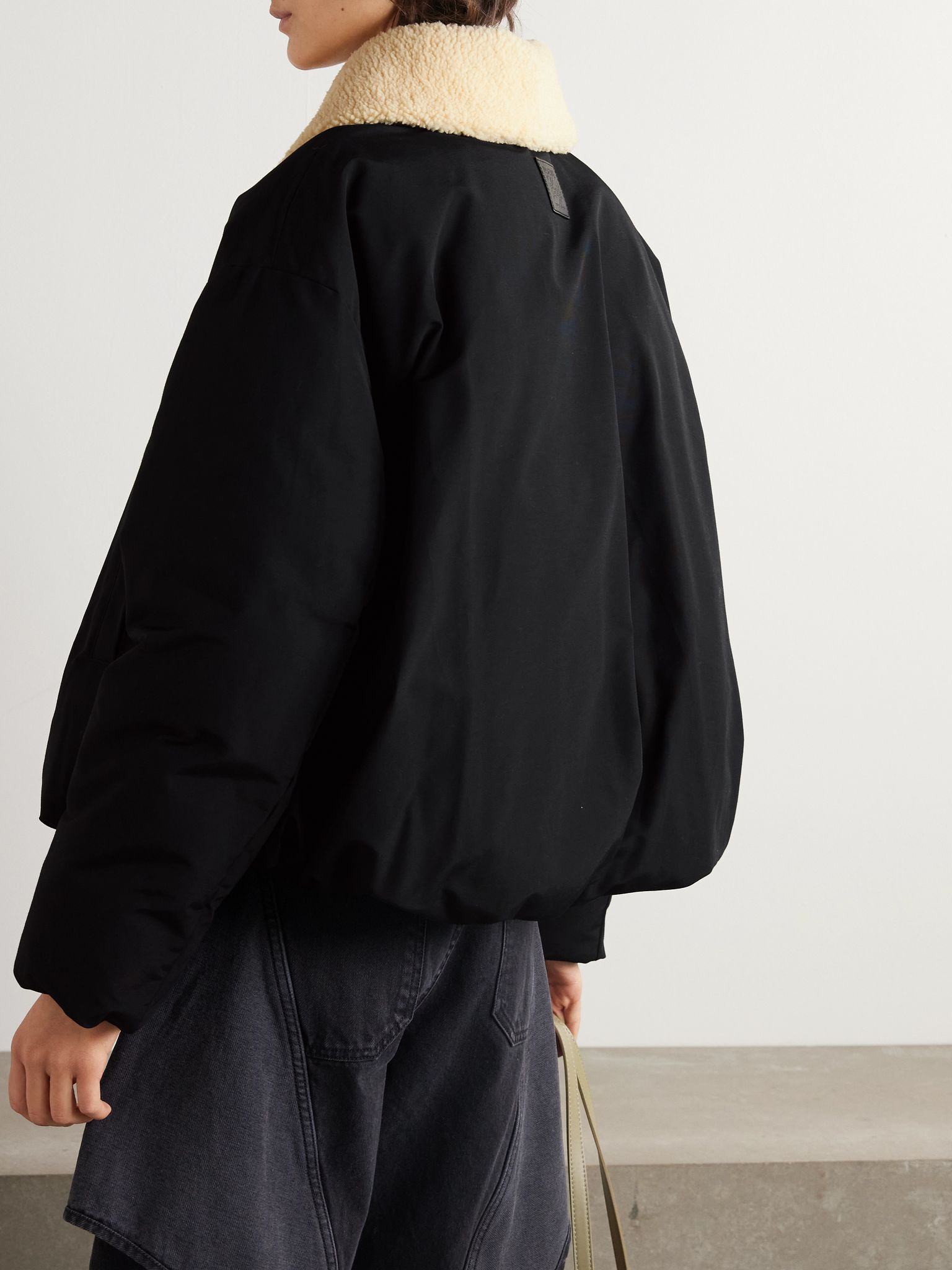 Shearling-trimmed cotton-blend shell jacket Black - 3