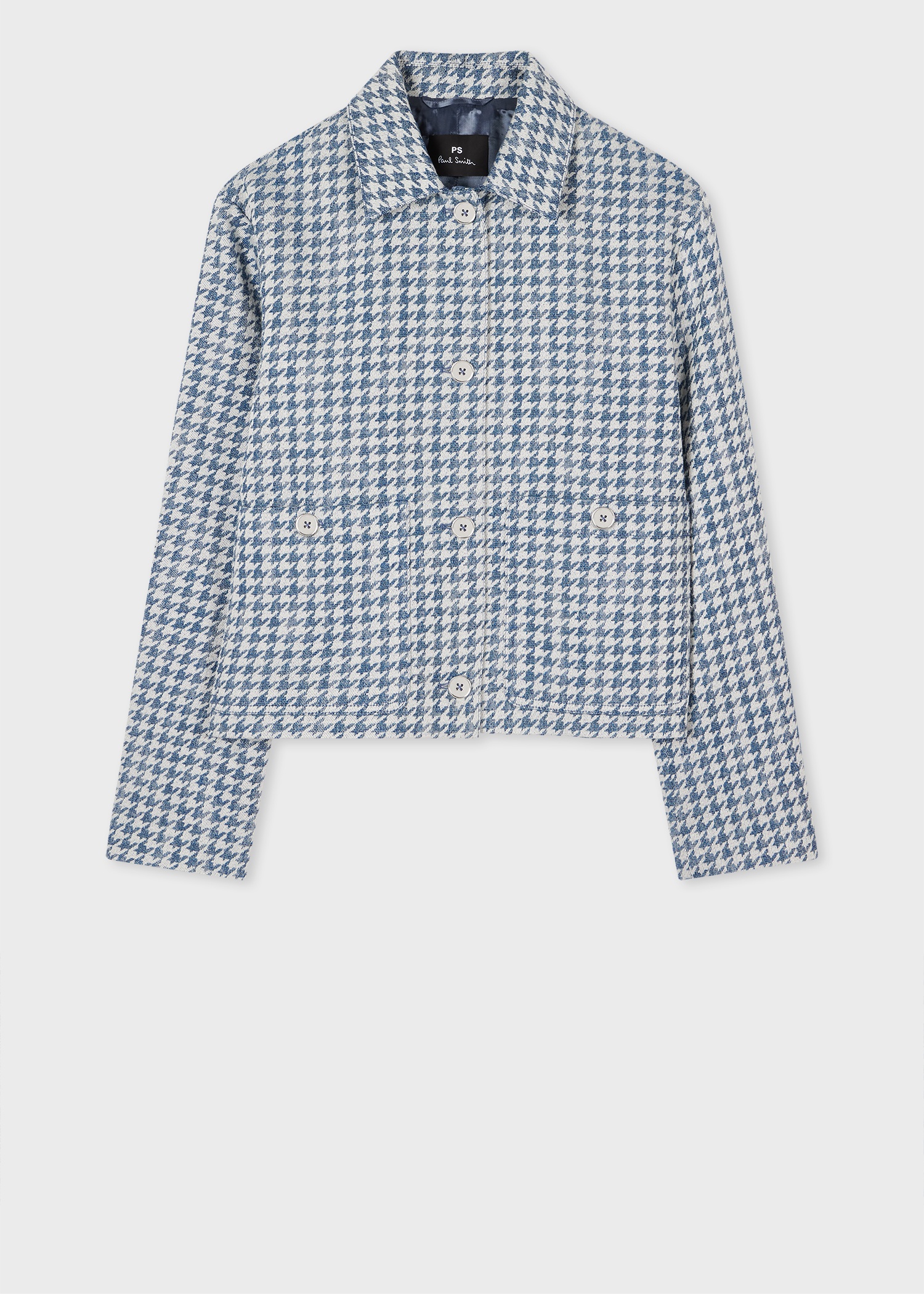 Women's Blue Cotton-Blend Dogtooth Jacket - 1