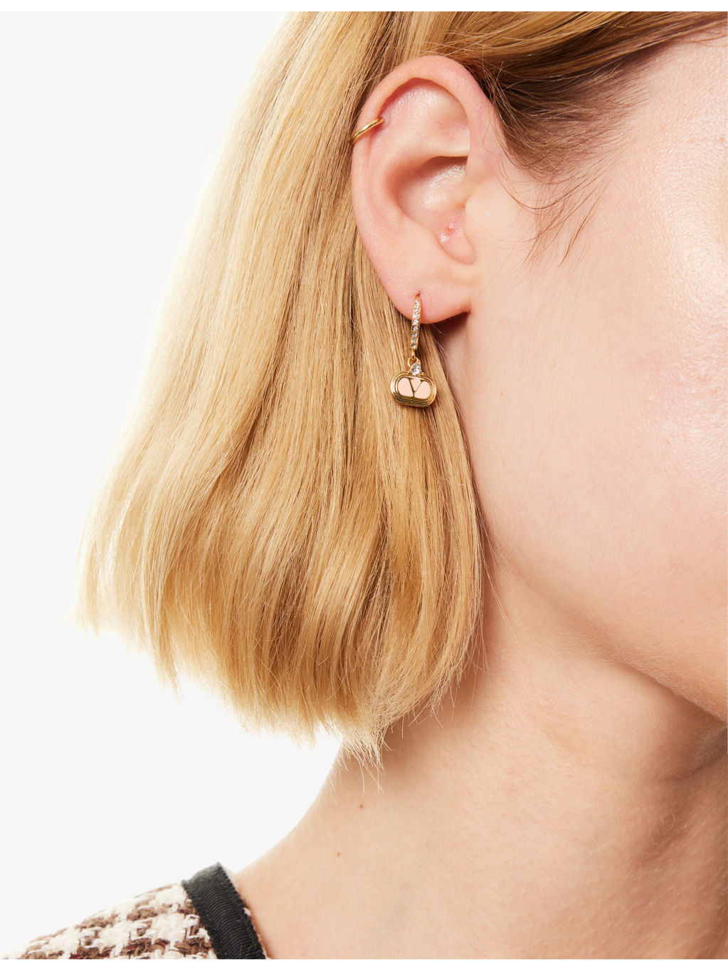 Crystal-Embellished VLogo Hoop Brass Earrings - 2