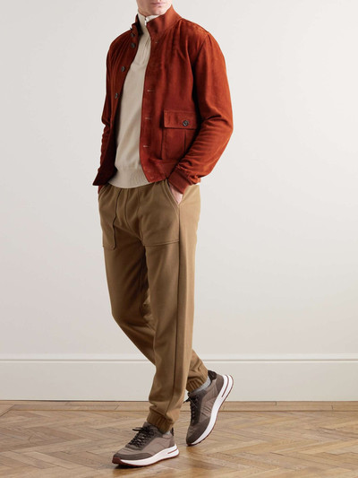 Loro Piana Tapered Leather-Trimmed Cotton-Blend Jersey Sweatpants outlook