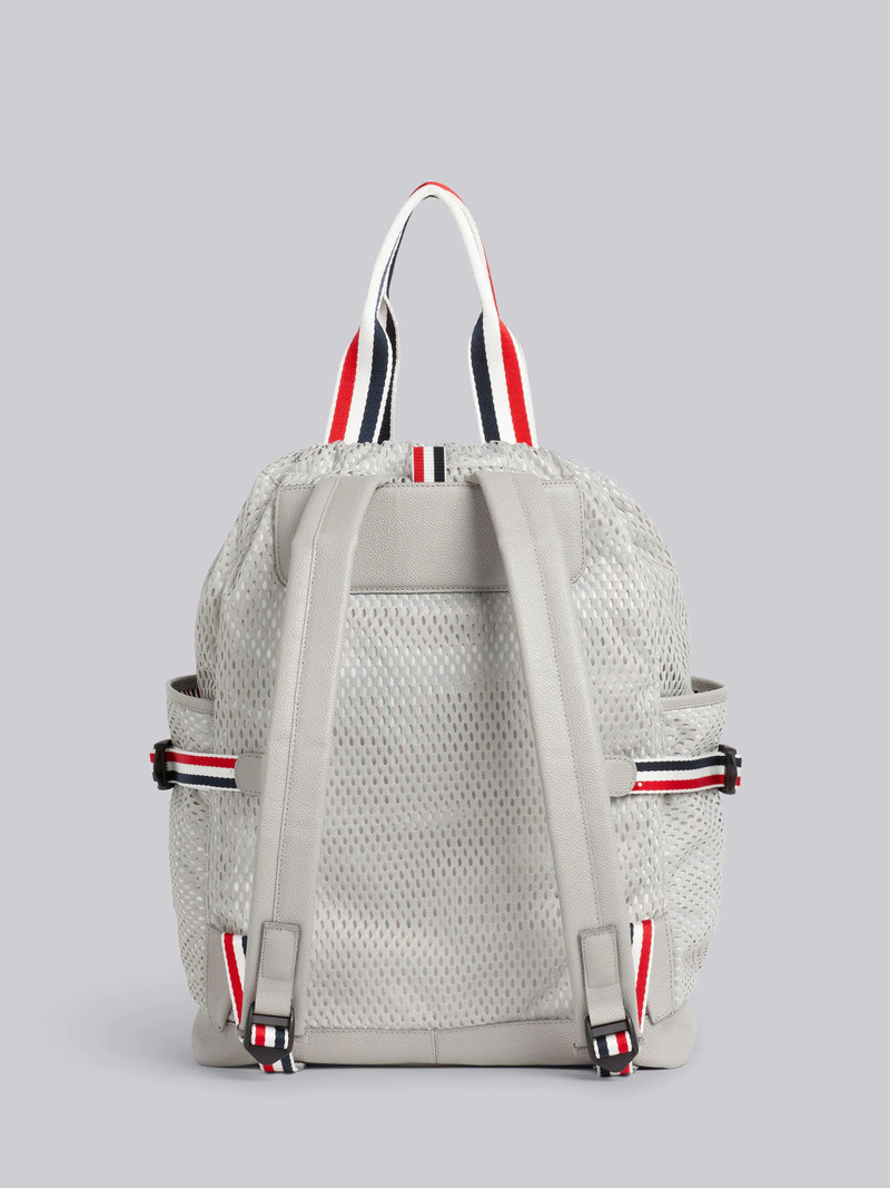 Medium Grey Heavy Athletic Mesh Stripe Webbing Strap Tote Backpack 4