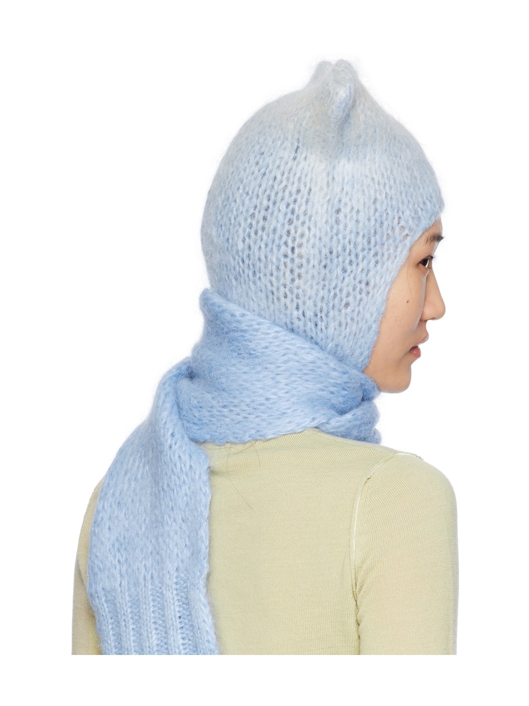 Blue Faded Mohair Scarf Beanie - 3