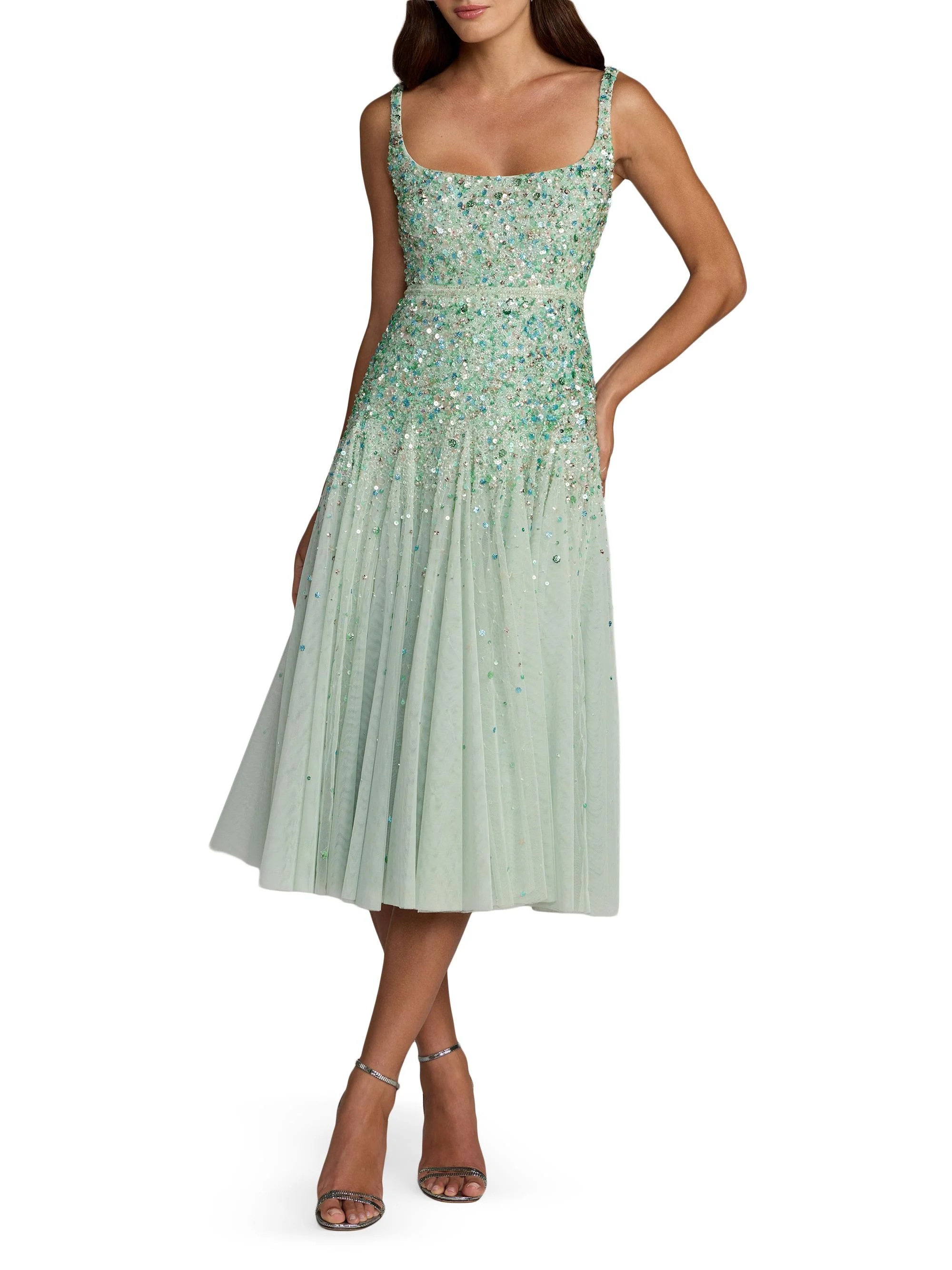 Women's Beaded Mesh Midi-Dress - Seafoam Multi - 1