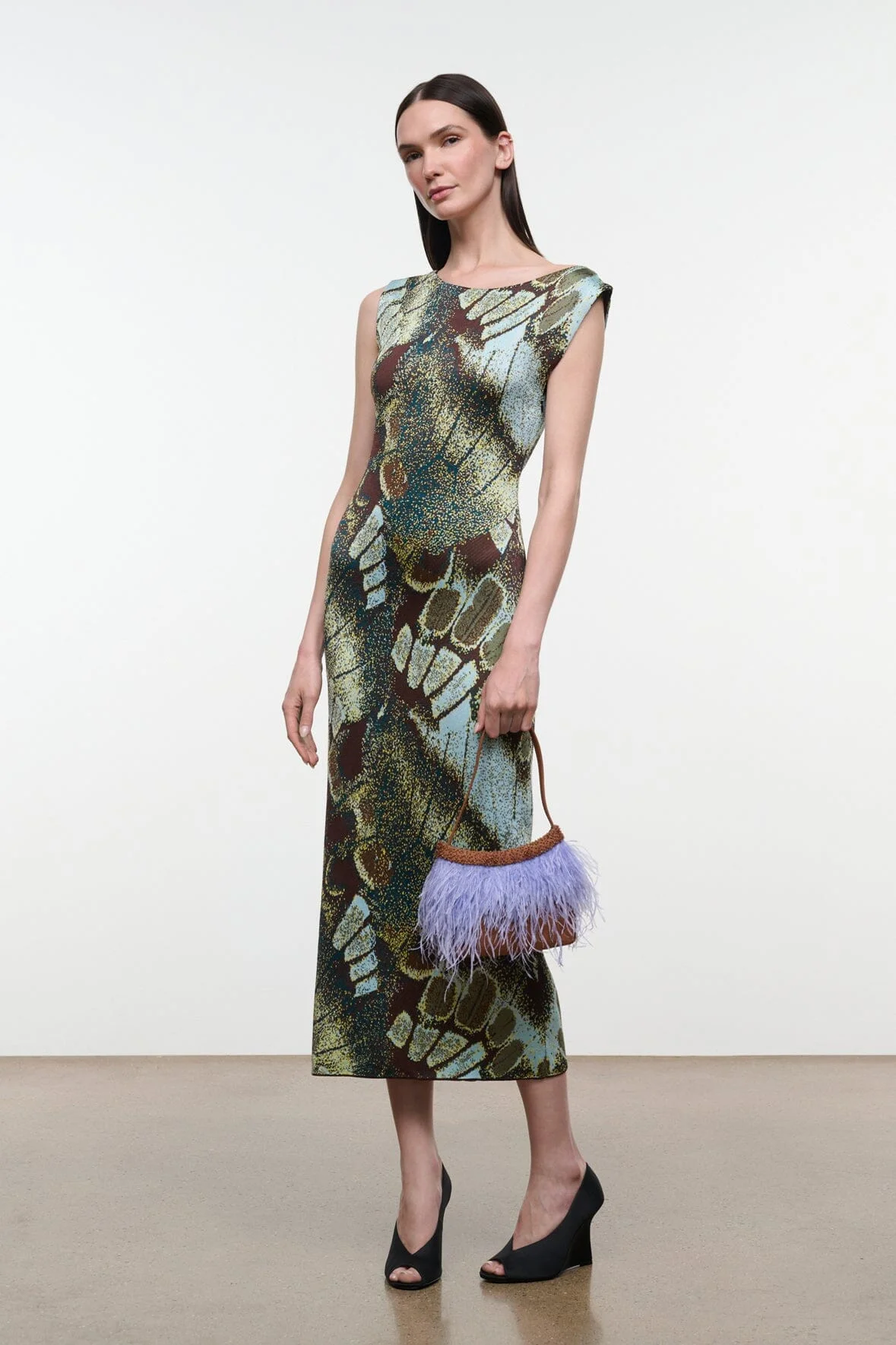 STAUD VERONICA DRESS BUTTERFLY MOSS - 1
