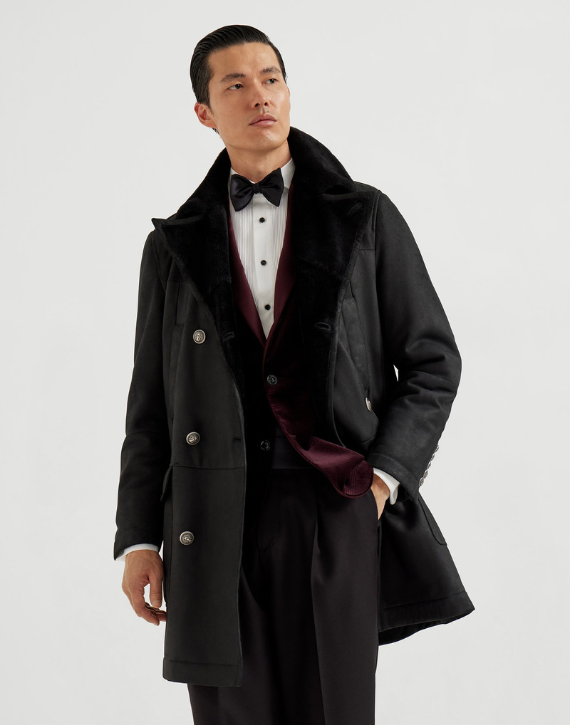 Suede shearling pea coat 1