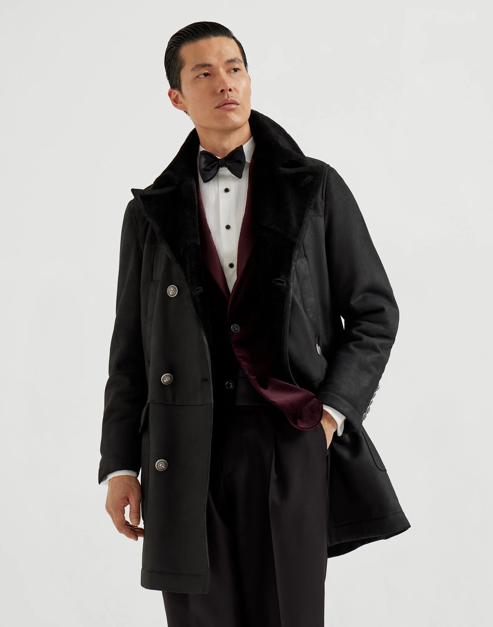 Suede shearling pea coat - 1