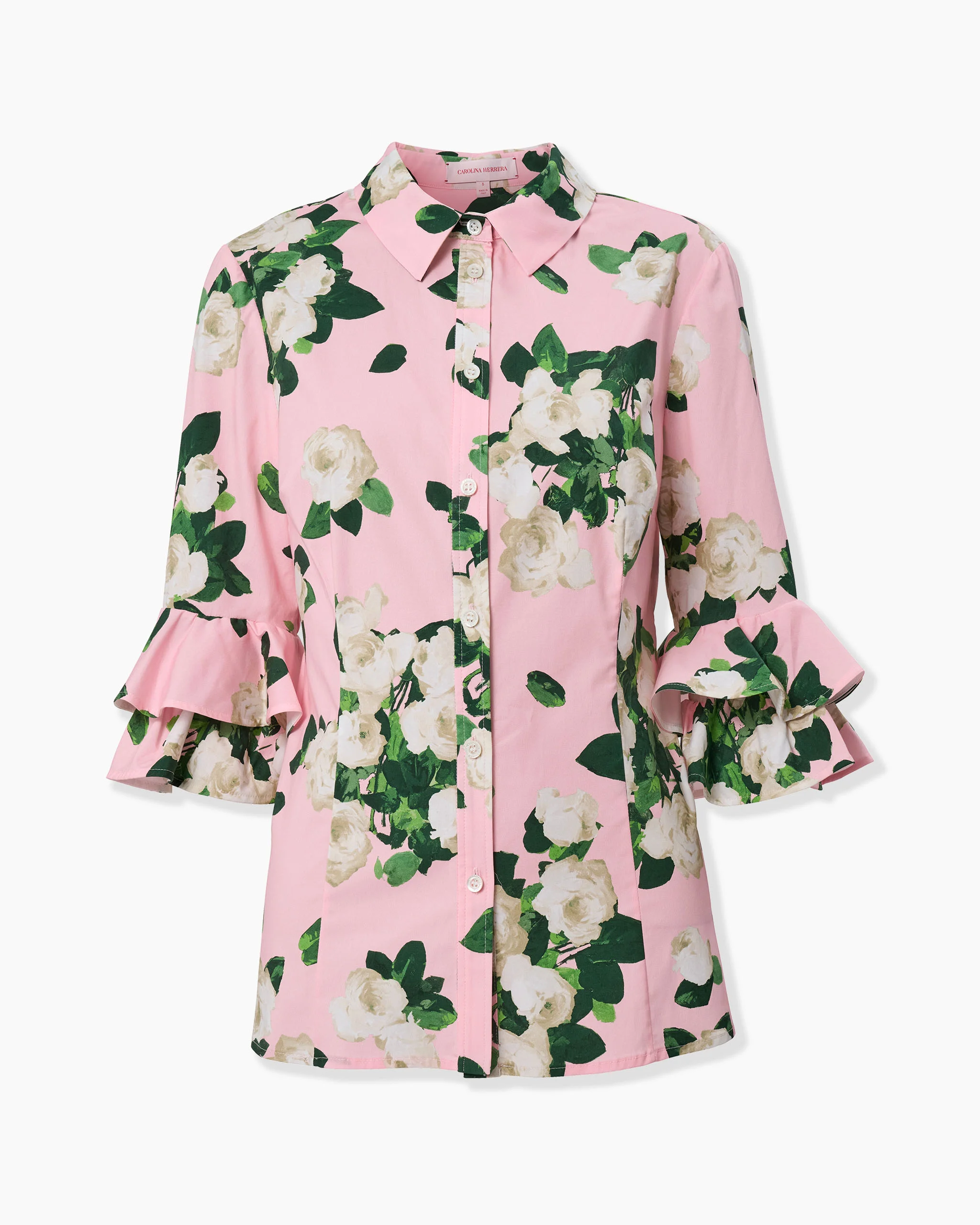 Rose-Print Ruffle-Sleeve Shirt - 1