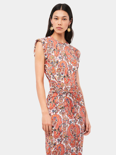 Paco Rabanne PAISLEY PRINTED DRAPÉ PRESSION DRESS WITH SIGNATURE PIERCING outlook