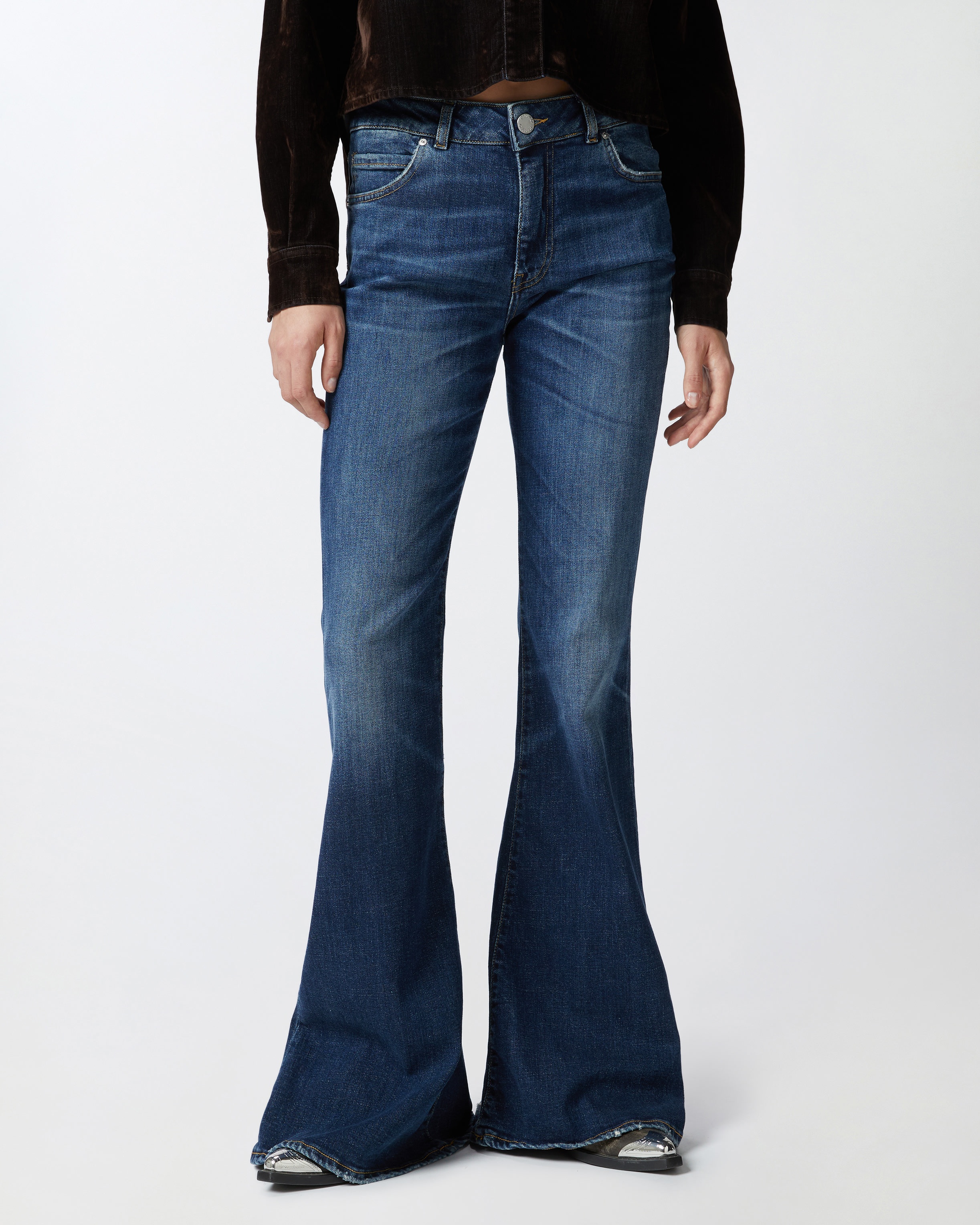 DARK BLUE WIDE FLARED JEANS - 3