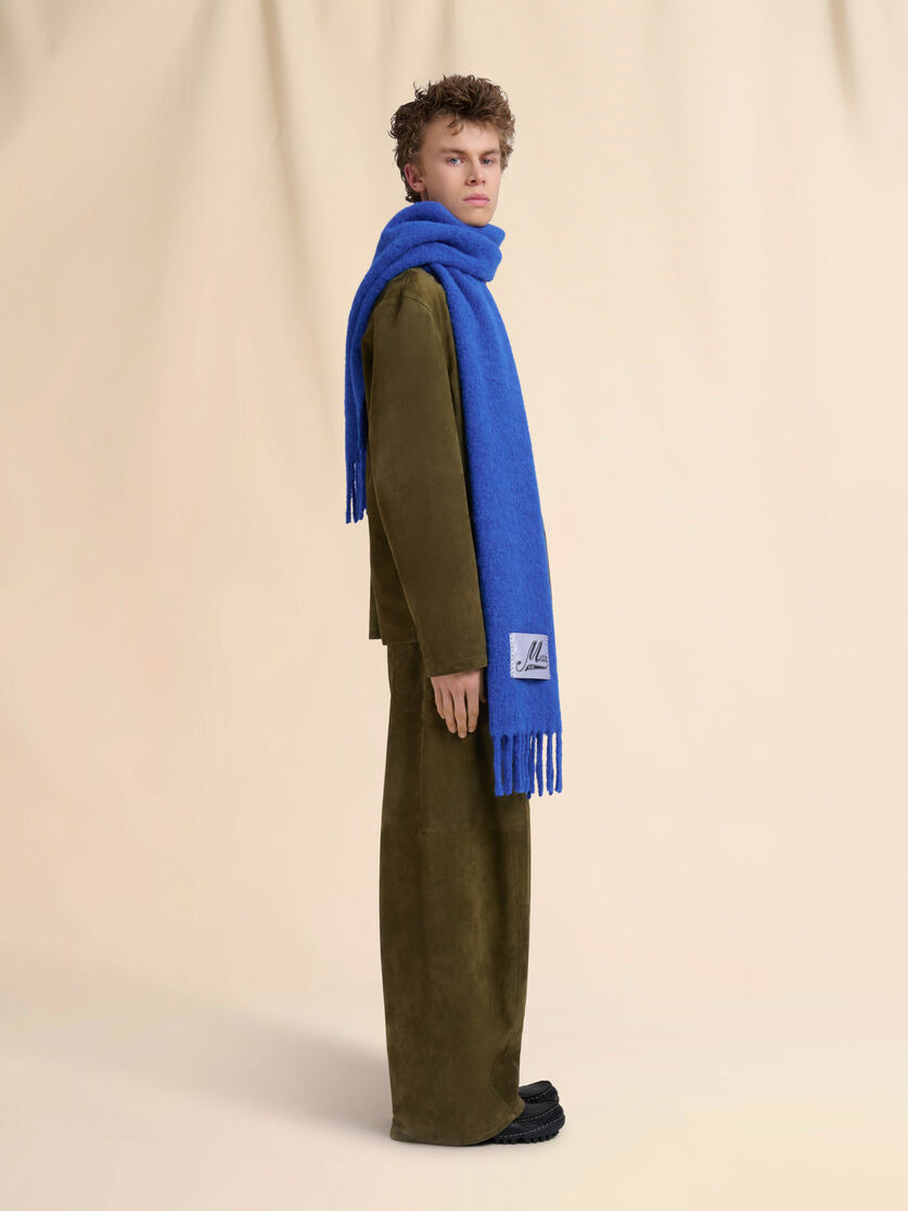 BLUE BRUSHED ALPACA SCARF WITH FRINGES - 2