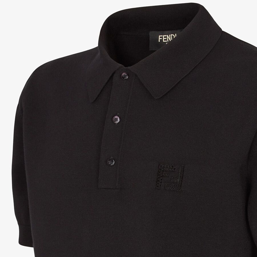 Black cotton polo shirt - 3