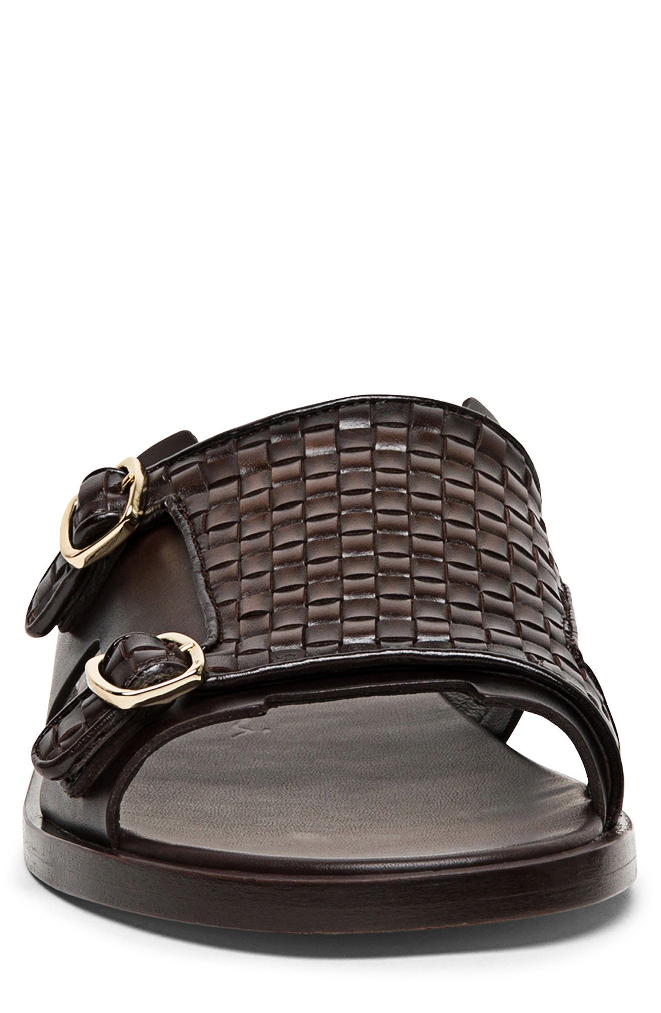 Santoni Duo Woven Leather Monk Strap Slide Sandal in Dark Brown-T65 at Nordstrom - 4