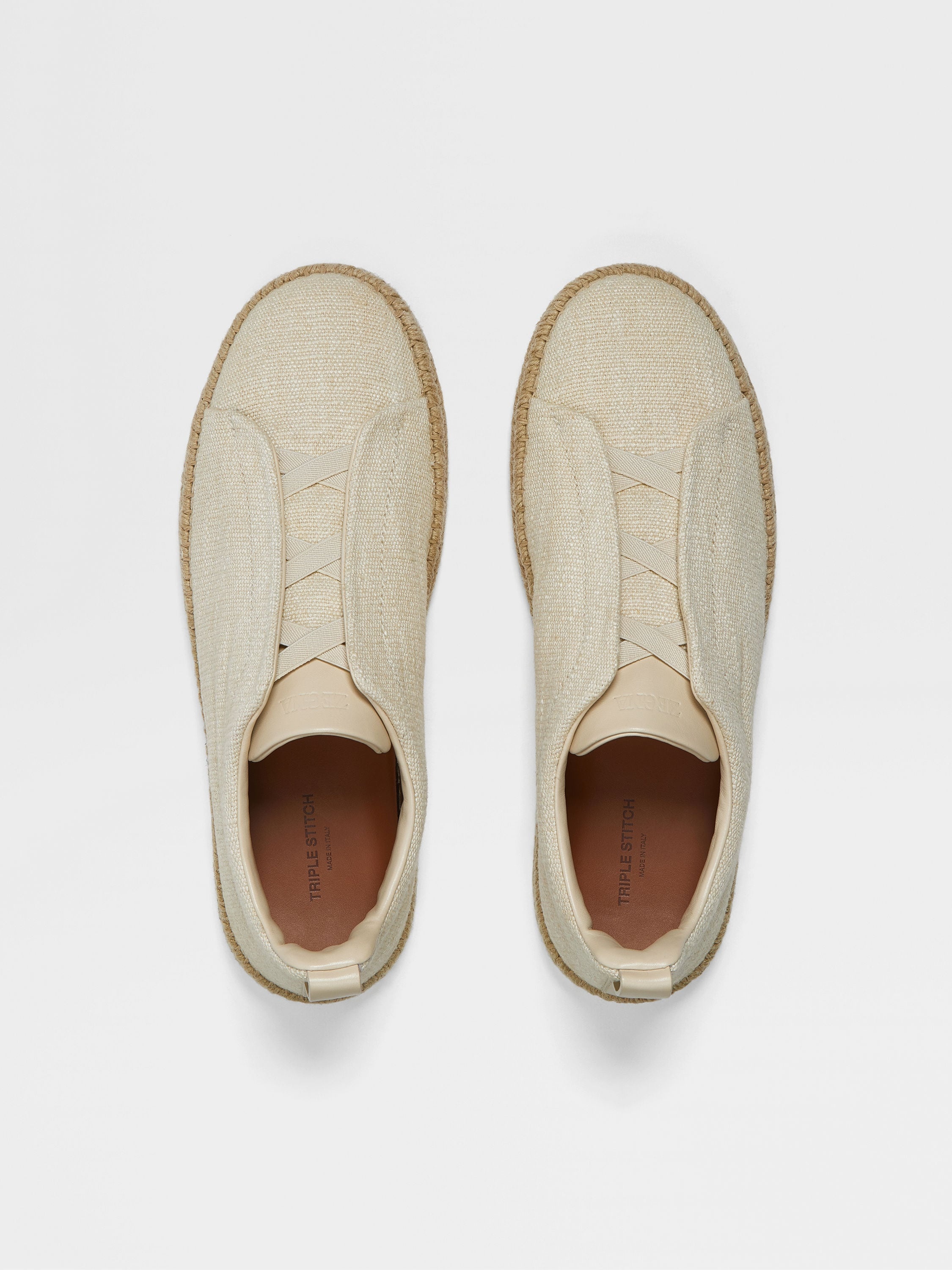 OFF WHITE LINEN AND LEATHER TRIPLE STITCH™ ESPADRILLES - 3