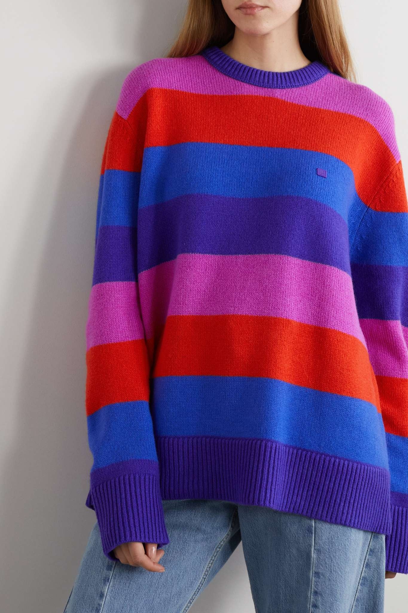 Oversized appliquéd striped wool sweater - 3