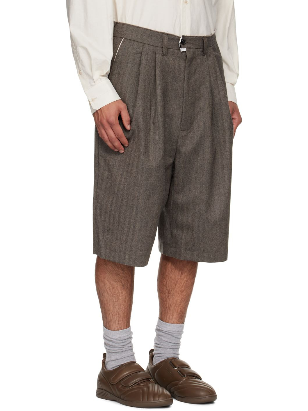 Brown Slim Suit Shorts - 2