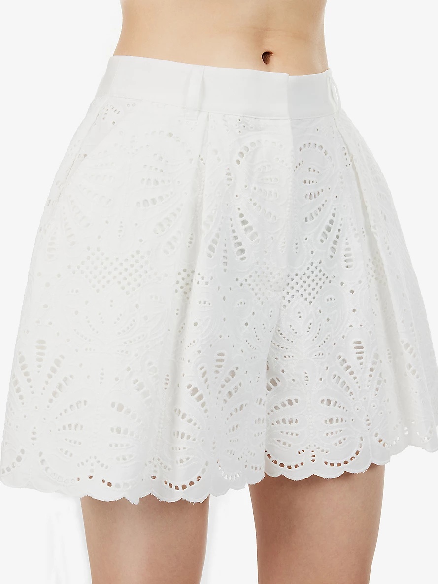 Broderie-anglaise pleated cotton shorts - 5