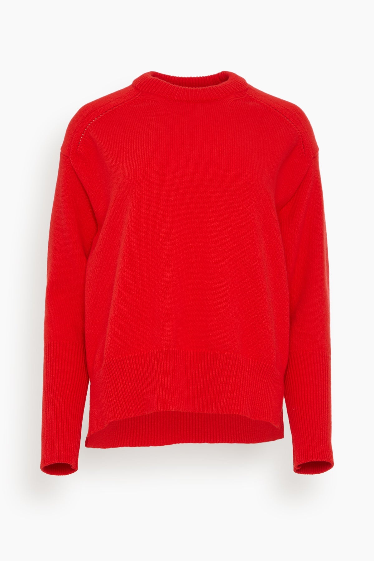 Fine Wool Knit Crew Neck Sweater in Scarlet - 1