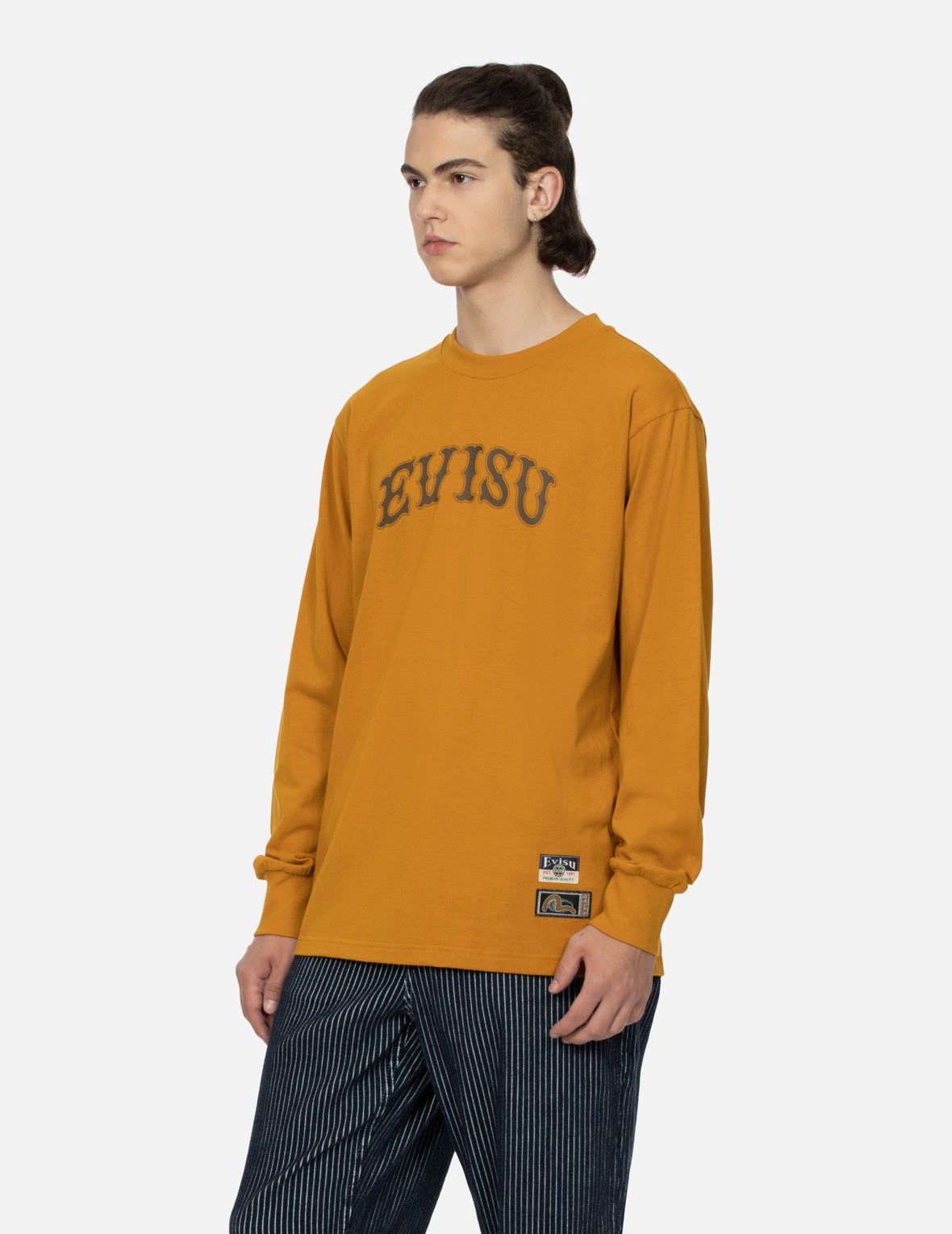 Kamon Embroidery and Logo Print Fashion Fit Long-Sleeve T-shirt - 5