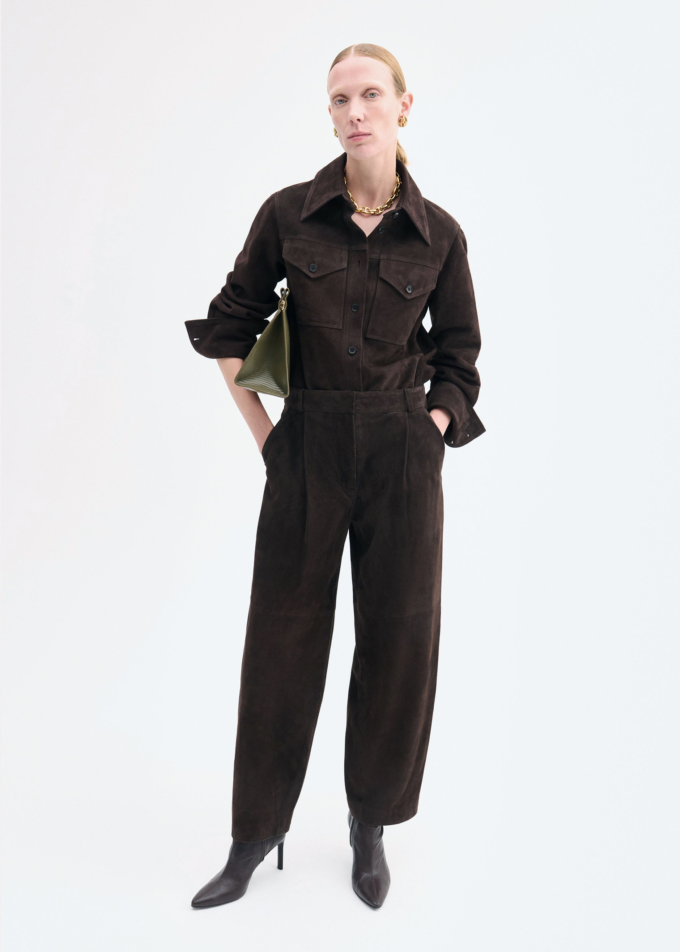 Curved Trouser in Suede - 2