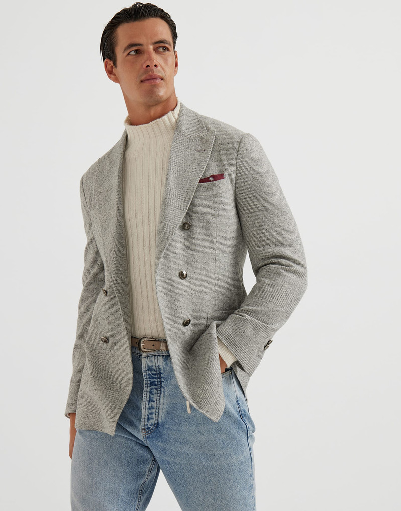 Silk, wool and cashmere flecked Prince of Wales flannel one-and-a-half breasted deconstructed blazer 4
