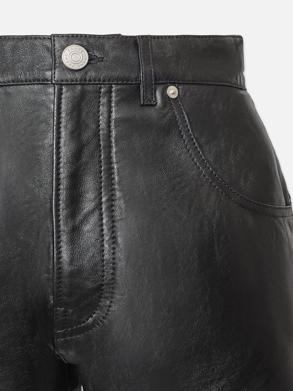 Side Slit Leather Short in Black - 2