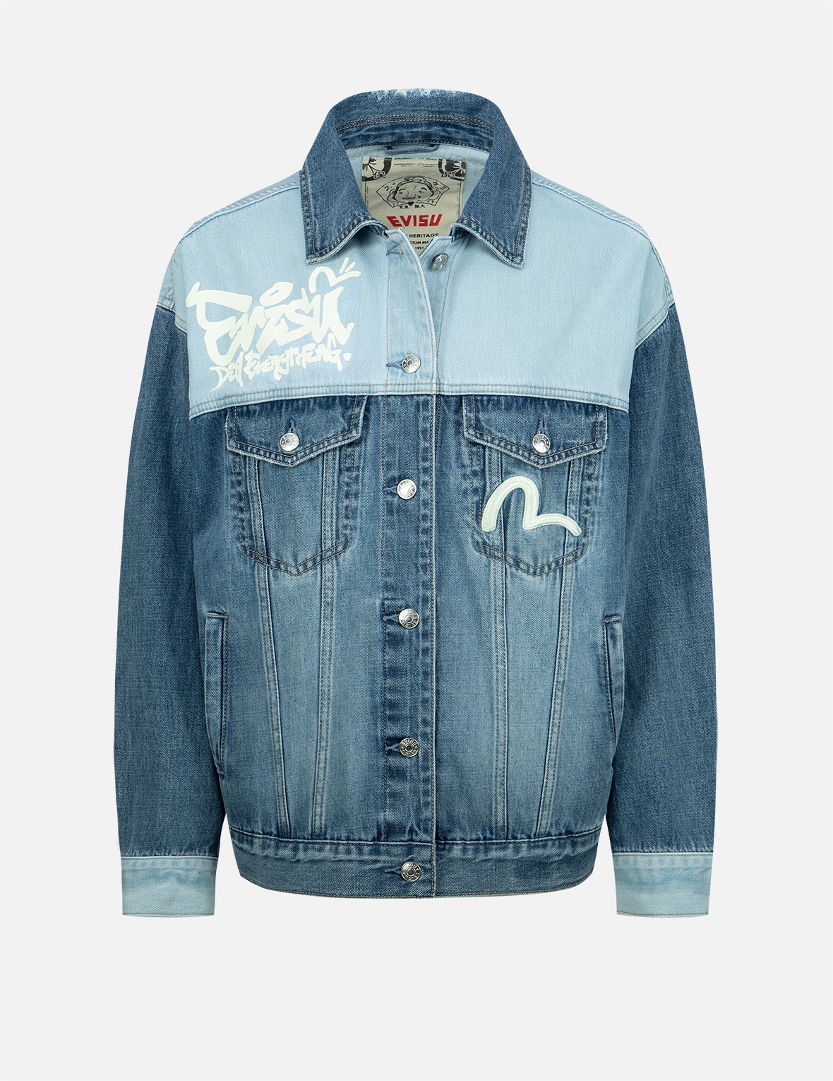 DARUMA WITH BRAND MOTTO TWO-TONE DENIM JACKET - 2