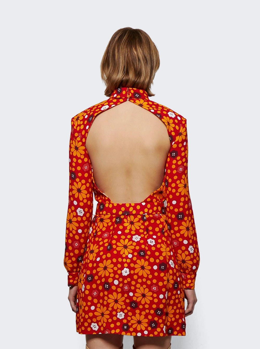 Belted High Neck Flower Print Dress Red And Jaune - 5