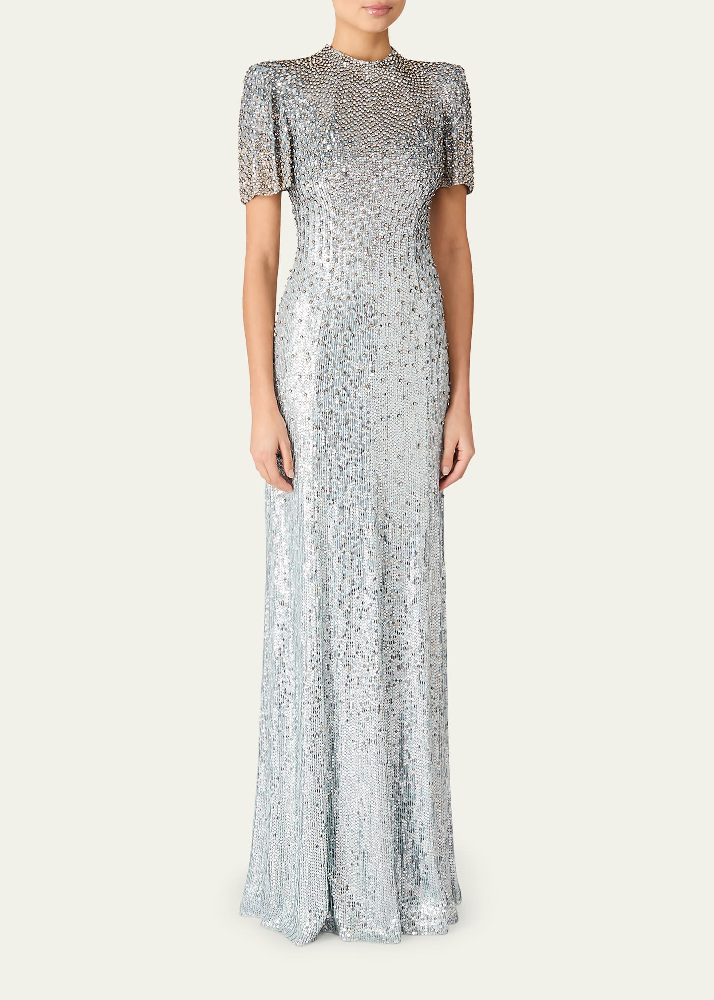 Jourdain Crystal Sequined Flutter-Sleeve Gown - 2