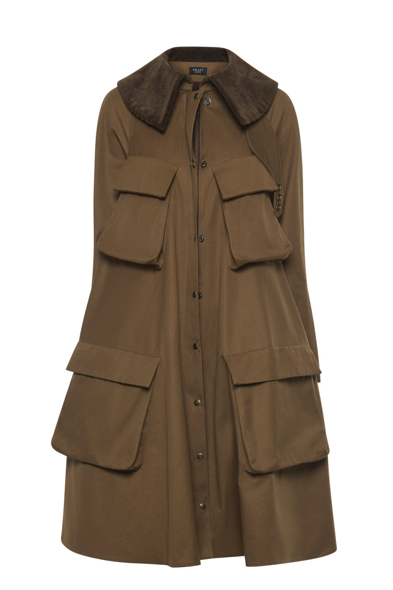 LONG FLARED TRENCH WITH POCKETS KHAKI BROWN 16