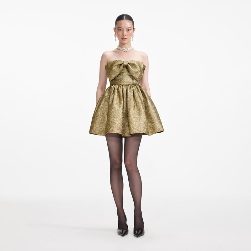 Gold Metallic Jacquard Mini Dress - 1